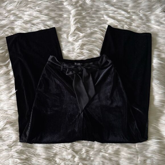 Karl Lagerfeld Paris Belted Velvet Pants in Black - Picture 1 of 7